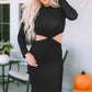 Black Ribbed Twist Cutout Long Sleeve Dress