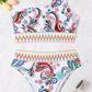 White Boho Paisley Contrast Trimmed One-shoulder Bikini