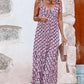 Purple Western Geometric Print Knotted Straps V Neck Long Dress