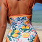 Orange Fruit Plant Print Tied Straps V Neck One Piece Swimsuit