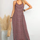 Red Stripe Side Pockets Spaghetti Straps Maxi Dress