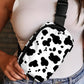 White Cow Pattern Print Buckle Wide Belt Inclined Shoulder Bag