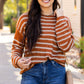 Brown Stripe Drop Shoulder Casual Sweater