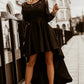 Black Long Sleeve Lace High Low Satin Prom Dress