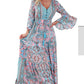 Paisley Printed Ruffle Trim Elegant Maxi Dress