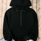 Black Solid Kangaroo Pocket Half Zipper Oversized Hoodie