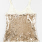 Light French Beige Sequined Adjustable Spaghetti Straps Tank Top