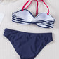 Blue Halter Bandeau Striped Bikini