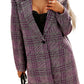 Pink Plaid Lapel Collar One Button Midi Coat