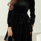 Black Velvet High Neck Tiered Ruffle Mini Dress