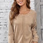 Light French Beige Solid Waffle Knit Patchwork Raglan Sleeve Sweatshirt