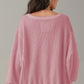 Pink Waffle Knit Bishop Sleeve Split Oversized Sweatshirt