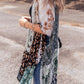 Green Boho Floral Print Irregular Hem Flowy Kimono