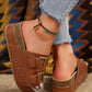 Chestnut Dual Buckle Studded Platform Sandal Slippers