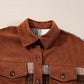 Cinnamon Plaid Corduroy Patchwork Chest Pocket Shacket