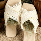 Beige Tassel Woven Crossed Straps Flat Slippers