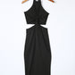 Black Cutout Twist Halter Sleeveless Pencil Midi Dress