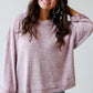 Orchid Petal Exposed Seam Drop Shoulder Wide Long Sleeve T Shirt