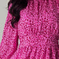 Rose Leopard Puff Sleeve Knotted High Neck Ruffle Dress