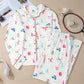 White Christmas Print Lapel Shirt and Pants Sleepwear