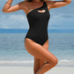 Black Ribbed One Shoulder Hollowed One Piece Swimsuit