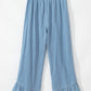 Myosotis Light Wash Raw Hem Ruffled Wide Leg Jeans