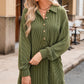 Moss Green Corded Buttons Placket Drop Shoulder Collared Shift Dress