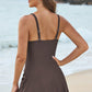 Coffee Knotted Split Skirt One Piece Swim Dress