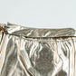 Gold Metallic Leather Knotted Wrap Midi Skirt