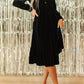 Black Velvet Buttoned Puff Sleeve V Neck Split Midi Dress