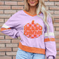 Orchid Bouquet HELLO PUMPKIN Chenille Patch Graphic V Neck Sweatshirt