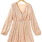 Apricot Wrapped V-neck Sequin Dress