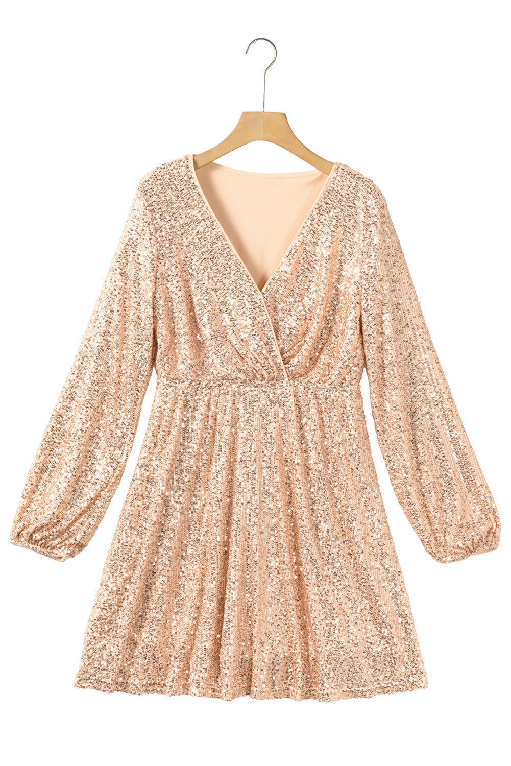 Apricot Wrapped V-neck Sequin Dress