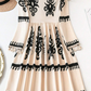 Beige Western Pattern Print Tasseled Notch V Neck Mini Dress