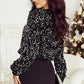 Black Sequined Long Sleeve Crew Neck Cropped Blouse