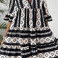 Black Geometric Print V Neck Ruffled Dress