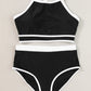 Black Contrast Trim Crisscross Back High Waisted Bikini