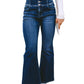 Blue Buttons Elastic Wide Waistband Back Flare Jeans