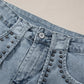 Dusk Blue Studded Acid Wash Jean Shorts