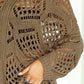 Khaki Hollowed Knit V Neck Dolman Sleeve Sweater