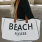 White BEACH PLEASE Print Large Canvas Tote Bag