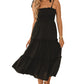 Black Tie Strap Smocked Frill Tiered Midi Dress