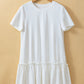 White Frilly Splicing Hem Short Sleeve Casual Dress