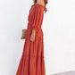 Orange Off Shoulder Balloon Sleeve Cutout Ruffled Maxi Dress