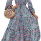 Paisley Printed Ruffle Trim Elegant Maxi Dress