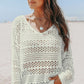 White Hollow Out Crochet V Neck Pullover Sweater