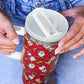 Fiery Red Christmas Print Handled Stainless Steel Tumblers 40oz