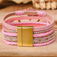 Pink Bohemian Heart Rhinestone Magnetic Buckle Bracelet