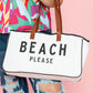 White BEACH PLEASE Print Large Canvas Tote Bag