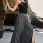 Black Printed Striped Printed Slit Wide Leg High Waist Pants